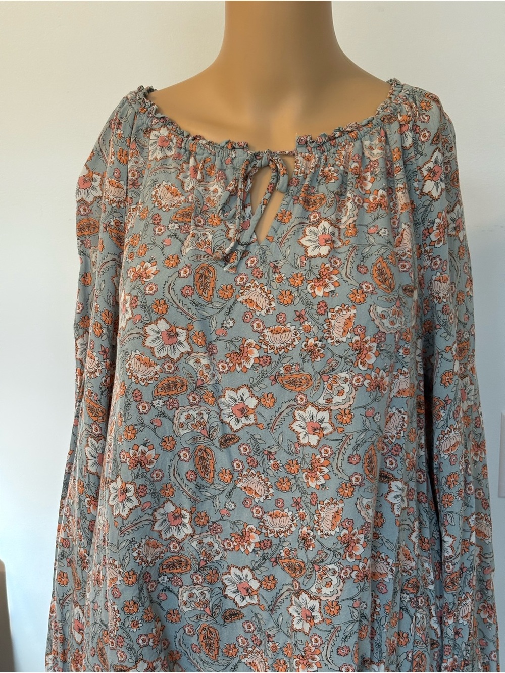 Patrons of Peace Sage Floral Tie-Neck Tunic with Rust Accents